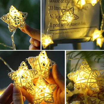 20 LED Rotango Star String Žibintai Apdailos Kalėdų Žvaigždė Pasakų Žibintai Girlianda, Patalpų Lauko Šalies Vestuvių Šventės Dekoras