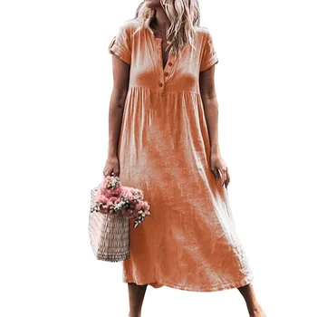 2022 Europos ir Amerikos Stiliaus Ponios vientisos Spalvos Atsitiktinis Trumpas rankovėmis Apvalios Kaklo Suknelė Paprasta, Ilgas Sijonas