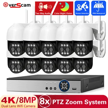 4K 8MP Wi-fi IP Kamera, 8X Digital Zoom AI Žmogaus Aptikimo Lauko CCTV Vaizdo Stebėjimo Kamera, Apsaugos PTZ 10CH Rinkinys