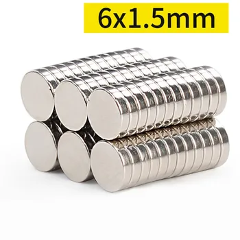 6x1.5mm Plonas Stiprūs Neodimio Magnetai, 6mm x 1,5 mm Nuolatinis Mažas Apvalus Magnetas, 6x1.5mm Galingas Magnetinis Magnetas 6*1,5 mm N35