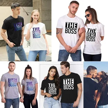 Atitikimo Pora Marškinėliai-BOSAS&tikrasis BOSAS T-Shirts-Jo&Jos Moterys Vyrai Drabužių trumpomis Rankovėmis Tees Draugės Draugų Dovanos