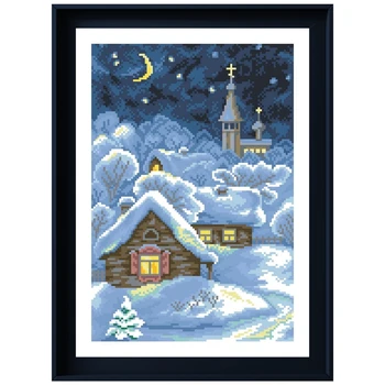 Dreampattern Kalėdų pasakos kryželiu rinkiniai žiemos siuvinėjimo rinkinių rankdarbiams 18ct 14ct 11ct balta medžiaga 