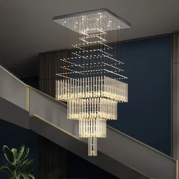 Dvipusis pastato LED šviestuvo modernus didelis gyvenamasis kambarys pastato viduryje grindų kristalų aikštėje laiptinės ilgai liustra