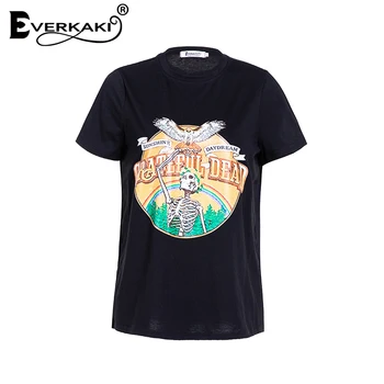 Everkaki Boho Vintage Retro Spausdinti marškinėliai Tees Moterų Medvilnės trumpomis Rankovėmis Bohemijos Punk T-shirt Viršūnes Moterų 2021 M. Vasaros, Nauja