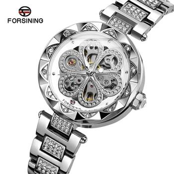 Forsining Mados Moterų Watch Top Prekės Diamond Moterų Laikrodis Automatinė Machanical Ponios Laikrodžiai, Šviesos Rankas Laikrodis Dovana