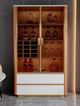 Italijos prabangių stiklinių durų vyno kabineto šiuolaikinio gyvenimo kambario home ekrane kabinete nuo sienos vyno kabineto medžio masyvo spintelę.