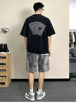 Japonijos Atsitiktinis Klasikinis Pokerio 3d Atspausdintas Medvilnės trumpomis Rankovėmis Tee Derliaus Streetwear Harajuku Marškinėliai O-kaklo Hip-Hop Vyrų T-shirts