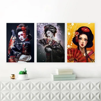 Japonų geiša grožio kimono moteris drobės tapybos menas, plakatų ir spausdinama ant drobės, sienos menas nuotraukos namų apdailos, dovanos