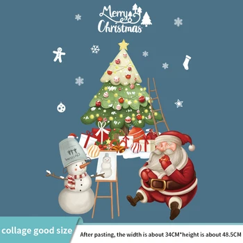 Lango Stiklo Kalėdų Medžio Apdaila Lipdukai Atostogų Atmosferą Apdailos Lipdukai Naujųjų Metų Dieną Santa Claus Sienų Lipdukai