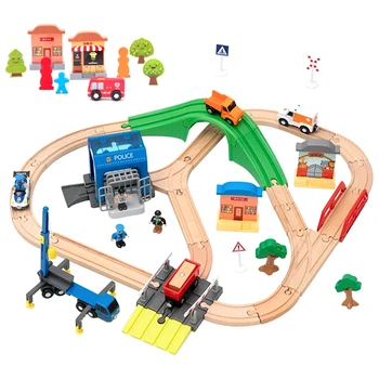 Medinio Traukinio Bėgių kelio Kūrimo Bloką Sumontuoti Medienos Dainos Aksesuarai Suderinama su Medinių Geležinkelio Bėgių Žaislų Vaikams