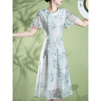 Mėlyna Cheongsam Naujas 2023 Šviesos Naujas Stilius Elegantiškas, Aukštos Prasme Mažų Patobulinta Suknelė Vasarai