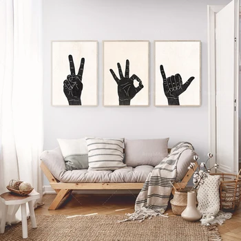 Taikos ženklas, GERAI gestas, Shaka vertus sienos meno gestas, 3 dekoratyviniai, drobė meno, plakato spausdinimas