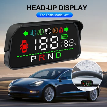 Už Tesla Modelis 3 Modelis Y Automobilių HUD Mini Head Up Display Oro Išleidimo Mount Spidometras Posūkio Signalo perjungti Pavarą Hi/Lo Šviesos Indikatorius