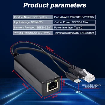 Gigabit PoE Splitter 5v Micro Tipas-C/RJ45 Power over Ethernet 