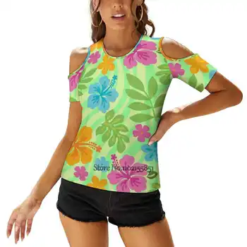 Hibiscus Spalvinga Gėlių Minimalistinio Modelio Mados Spausdinimo T Shirts Moterų, Merginų, Mergaičių Marškinėliai Harajuku Trumpomis Rankovėmis Viršūnes & Tees