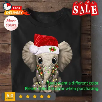 Mielas Dramblys Kalėdų T-shirt, Dramblys Dėvėti Noel Skrybėlę, Dovana Dramblys Lo