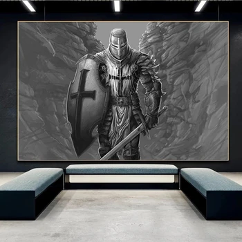 Viduramžių Riteris Tamplierius Fantasy Warrior Plakatas Drobės Tapybos HD Atspausdintas Sienos Menas Nuotraukas Kambarį Miegamasis Namų Dekoro Dovana