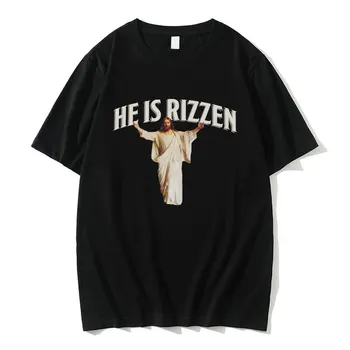 Jis Yra Rizzen Jėzus Krikščionių Juokinga Meme Grafinis T-shirt Vyrai Moterys Mados Atsitiktinis Medvilnės T Marškinėliai vyriški Derliaus Negabaritinių Marškinėlius